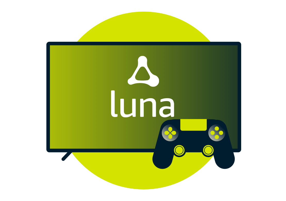 Контроллер и логотип Amazon Luna на экране.
