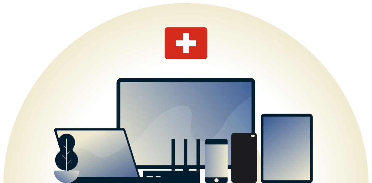 Suiza VPN protegiendo una variedad de dispositivos.
